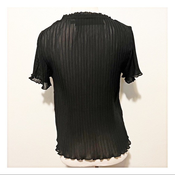 NWOT Sheer Black Top with Pleats, Size S - Picture 2 of 3